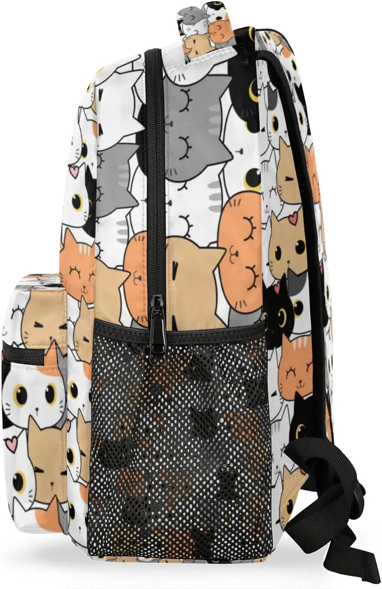 Kids School Backpack for Girls Boys School Bag Large Bookbag Lightweight Elementary Laptop Bag Travel Hiking Daypack (Cute Cat)