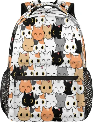Kids School Backpack for Girls Boys School Bag Large Bookbag Lightweight Elementary Laptop Bag Travel Hiking Daypack (Cute Cat)