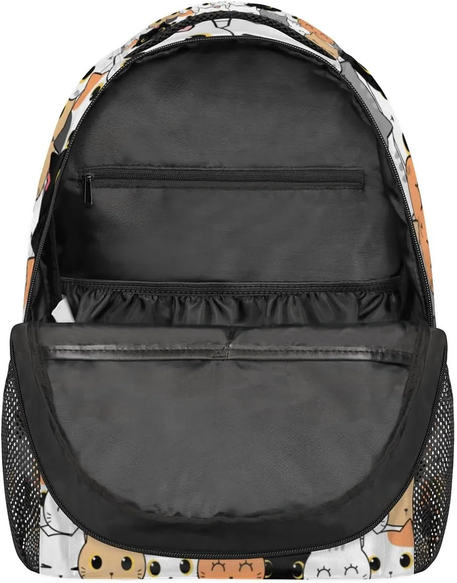 Kids School Backpack for Girls Boys School Bag Large Bookbag Lightweight Elementary Laptop Bag Travel Hiking Daypack (Cute Cat)