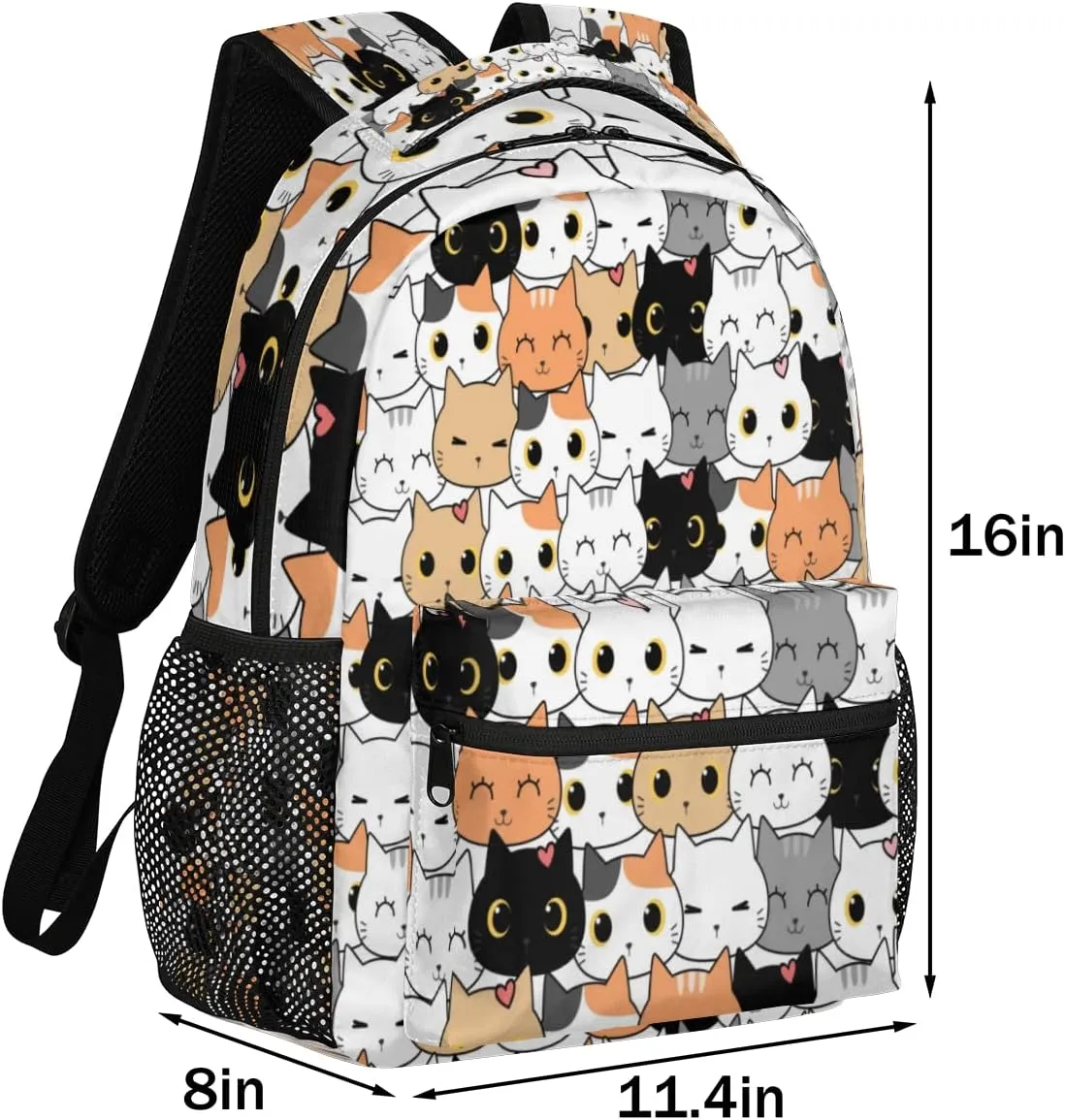 Kids School Backpack for Girls Boys School Bag Large Bookbag Lightweight Elementary Laptop Bag Travel Hiking Daypack (Cute Cat)