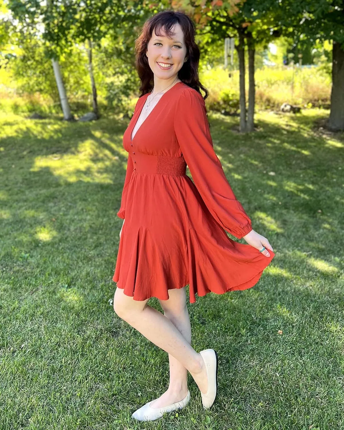 KILIG Women's Long Sleeve Ruffle Mock Neck Casual Short Mini Swing Dress with Belt
