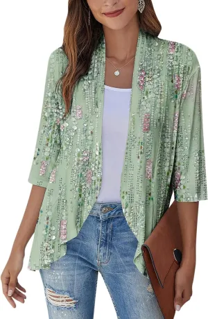Kimono Cardigan Summer Cardigans for Women 2023 Trendy Ethnic Style Open Front 3/4 Sleeve Cardigan Open Front Tops