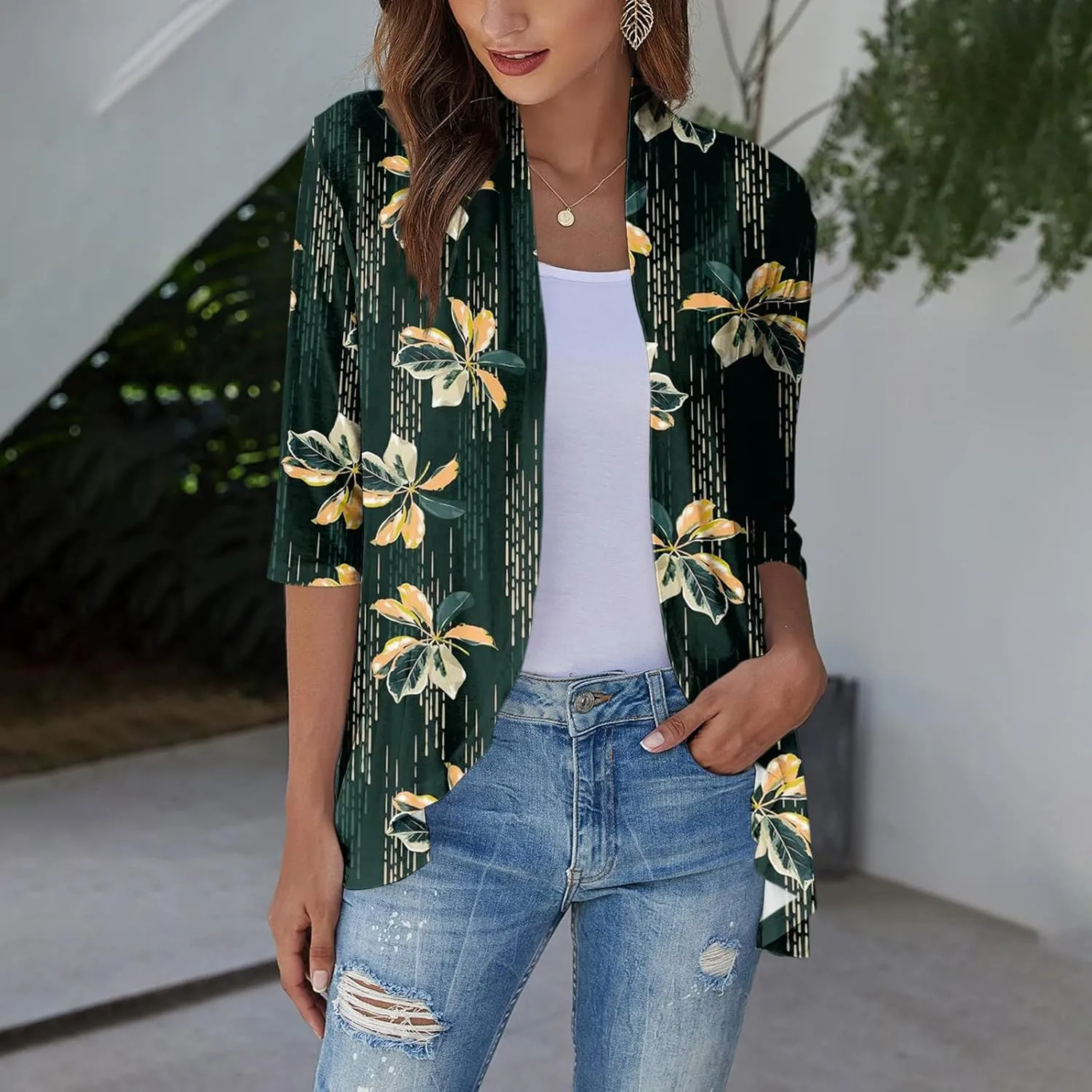 Kimono Cardigan Summer Cardigans for Women 2023 Trendy Ethnic Style Open Front 3/4 Sleeve Cardigan Open Front Tops