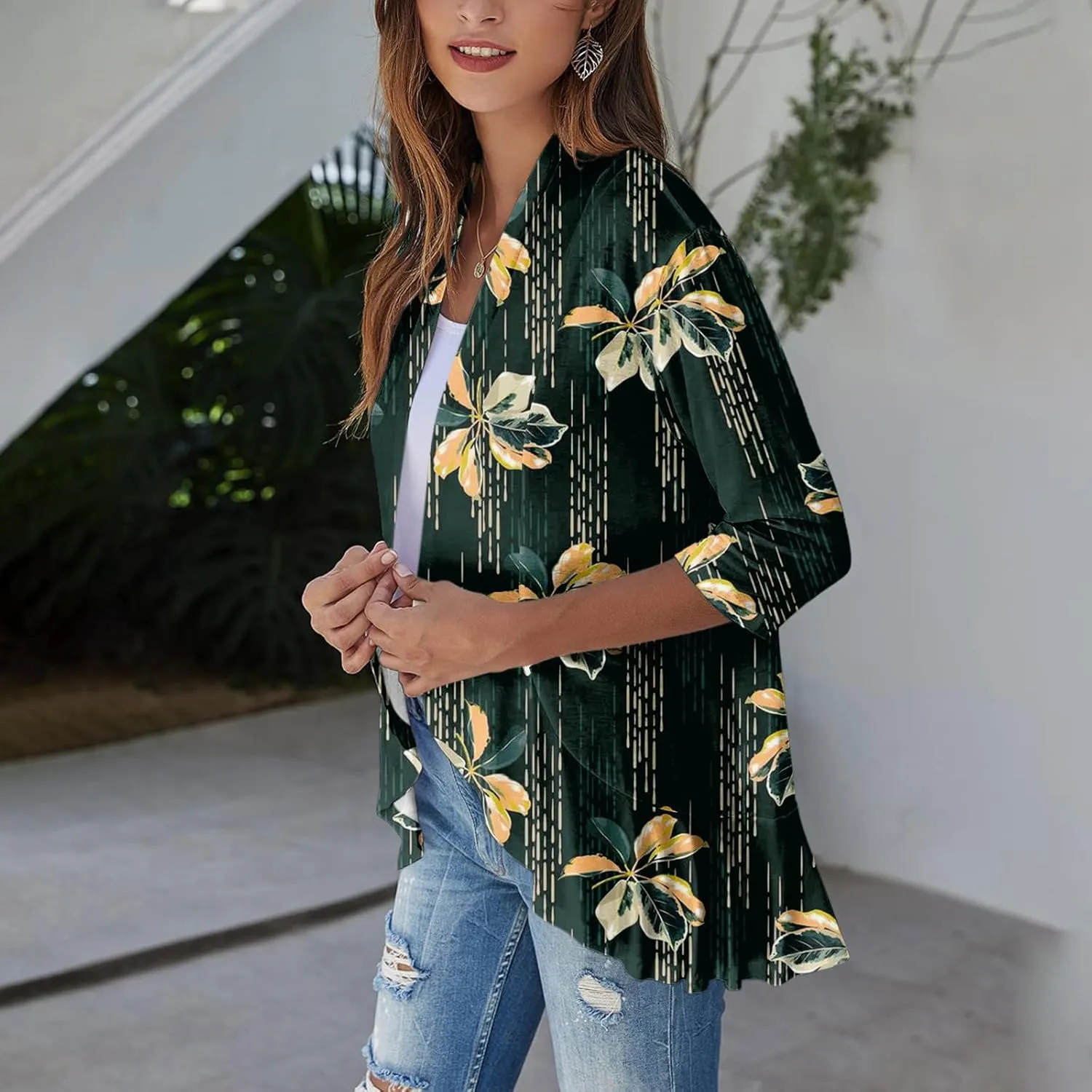 Kimono Cardigan Summer Cardigans for Women 2023 Trendy Ethnic Style Open Front 3/4 Sleeve Cardigan Open Front Tops