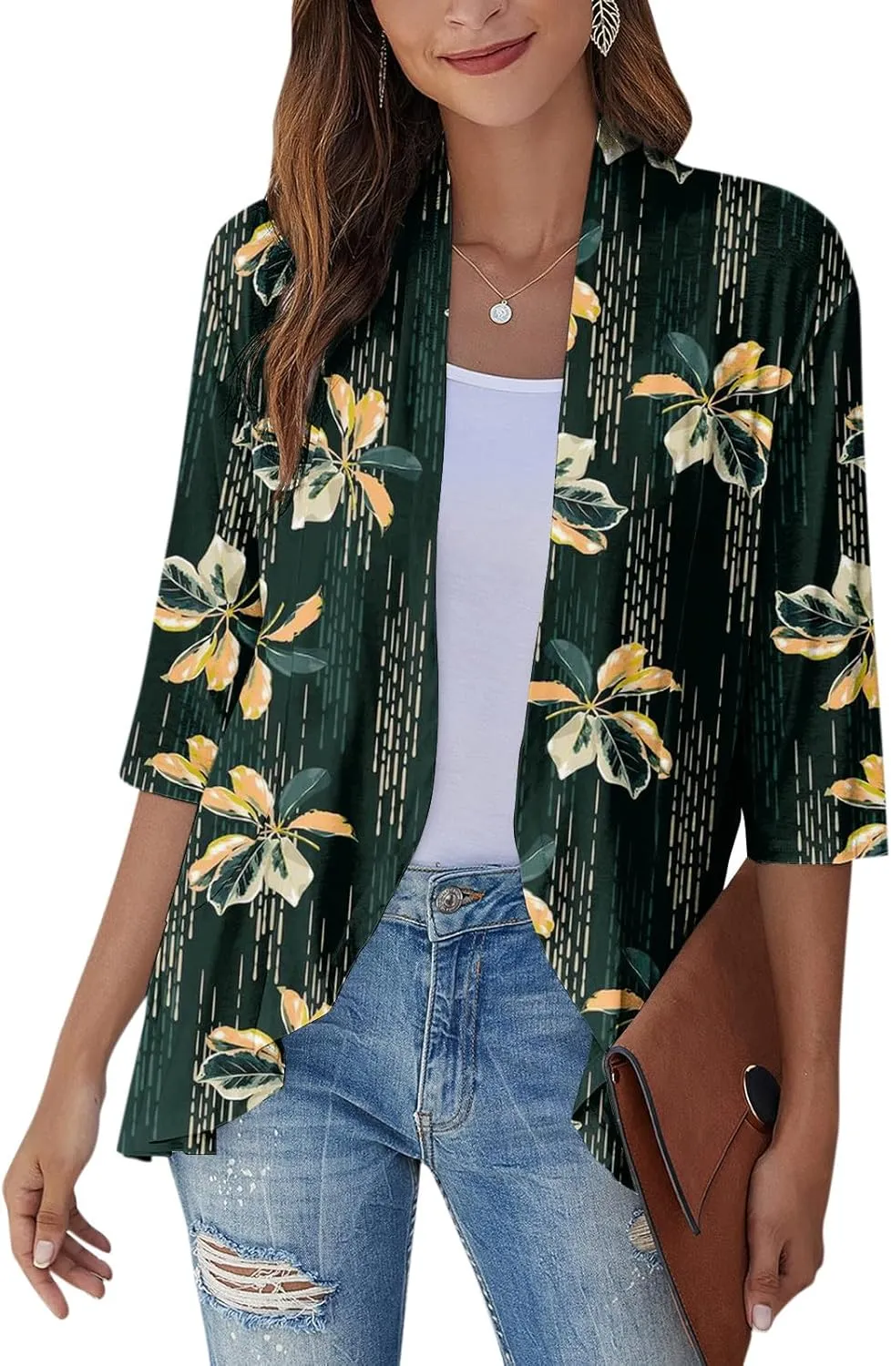 Kimono Cardigan Summer Cardigans for Women 2023 Trendy Ethnic Style Open Front 3/4 Sleeve Cardigan Open Front Tops