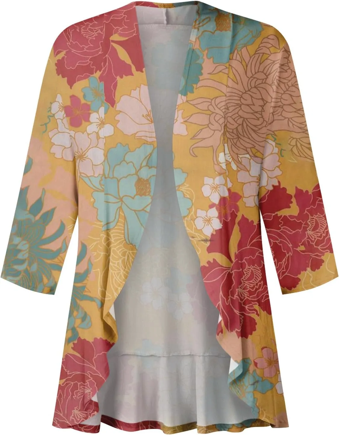 Kimono Cardigan Summer Cardigans for Women 2023 Trendy Ethnic Style Open Front 3/4 Sleeve Cardigan Open Front Tops