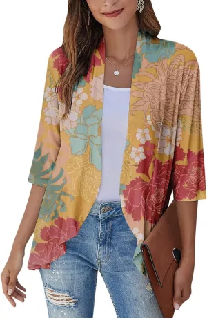 Kimono Cardigan Summer Cardigans for Women 2023 Trendy Ethnic Style Open Front 3/4 Sleeve Cardigan Open Front Tops