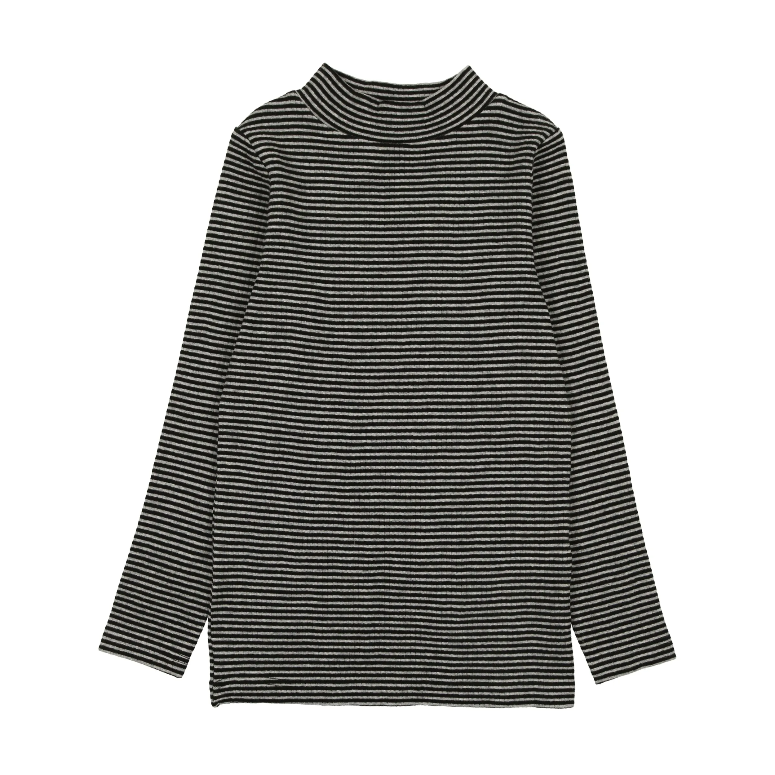 Kin   Kin Light Grey / Black Stripe Girls Striped Mock Neck