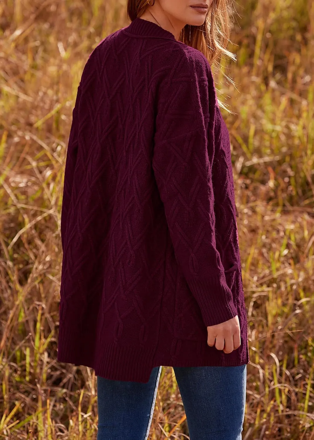 KIRUNDO Women 2024 Fall Winter Oversized Button Down Cable Knit Cardigan Casual Long Sleeve Open Front Chunky Sweater Coat