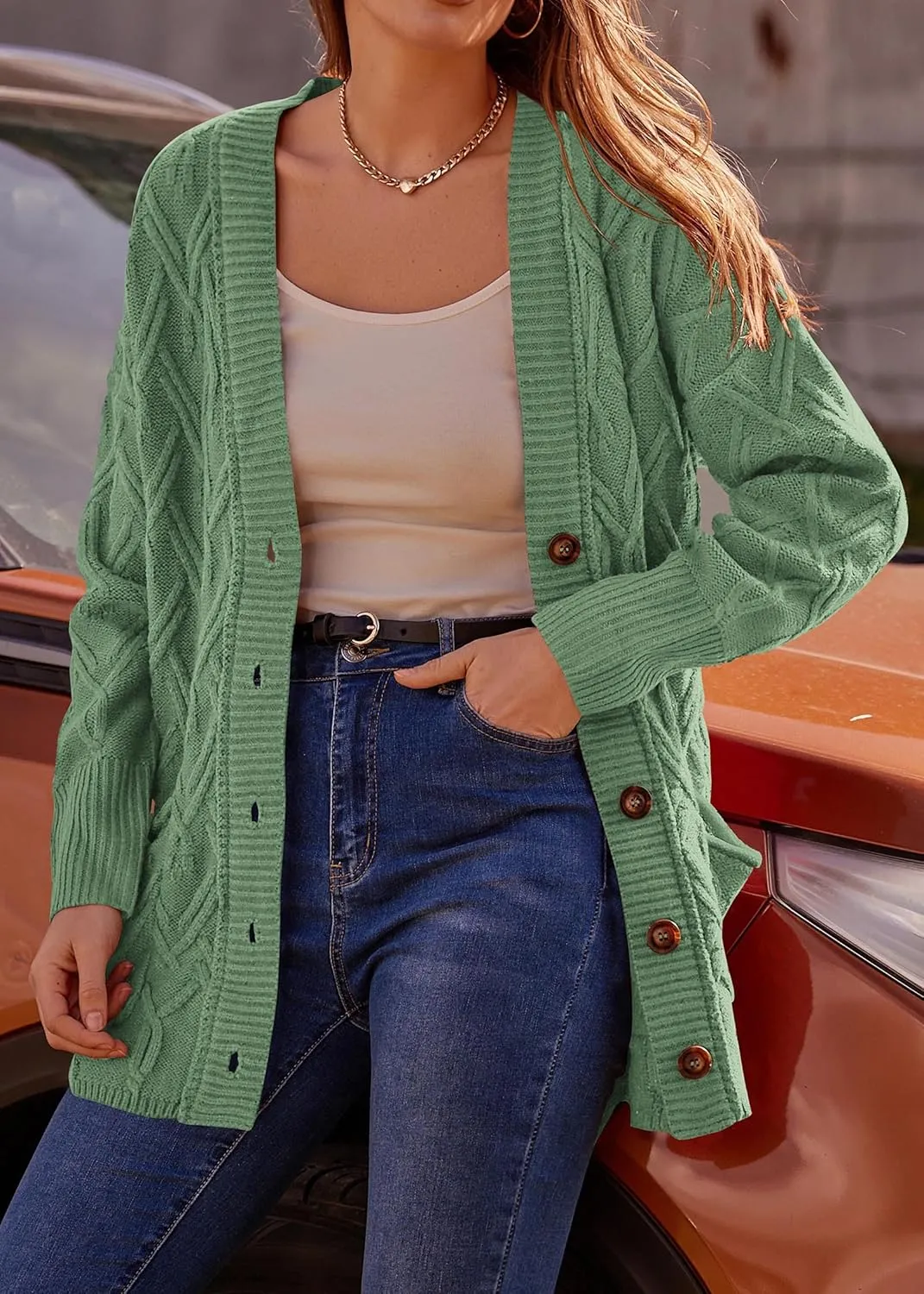 KIRUNDO Women 2024 Fall Winter Oversized Button Down Cable Knit Cardigan Casual Long Sleeve Open Front Chunky Sweater Coat