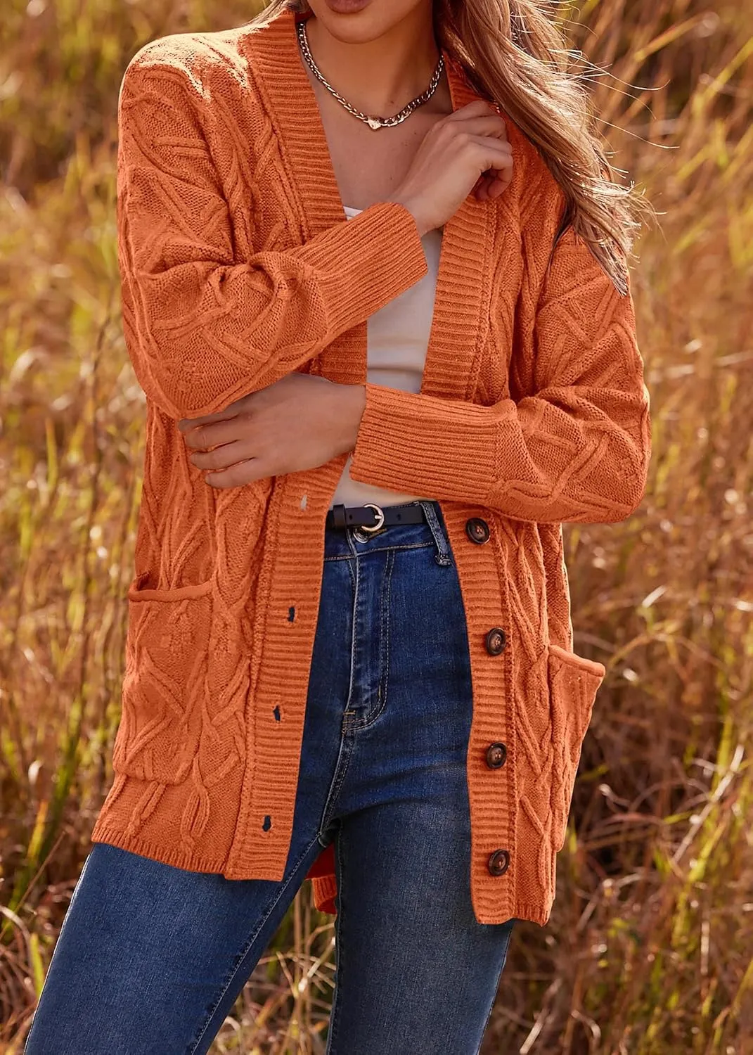 KIRUNDO Women 2024 Fall Winter Oversized Button Down Cable Knit Cardigan Casual Long Sleeve Open Front Chunky Sweater Coat
