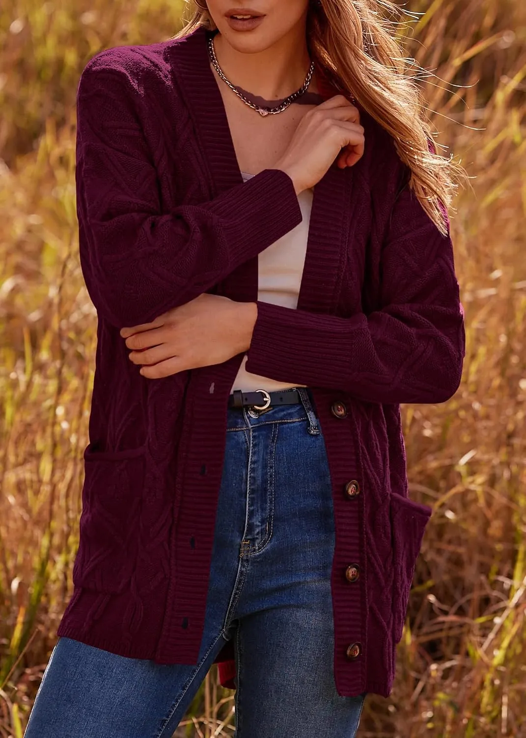KIRUNDO Women 2024 Fall Winter Oversized Button Down Cable Knit Cardigan Casual Long Sleeve Open Front Chunky Sweater Coat