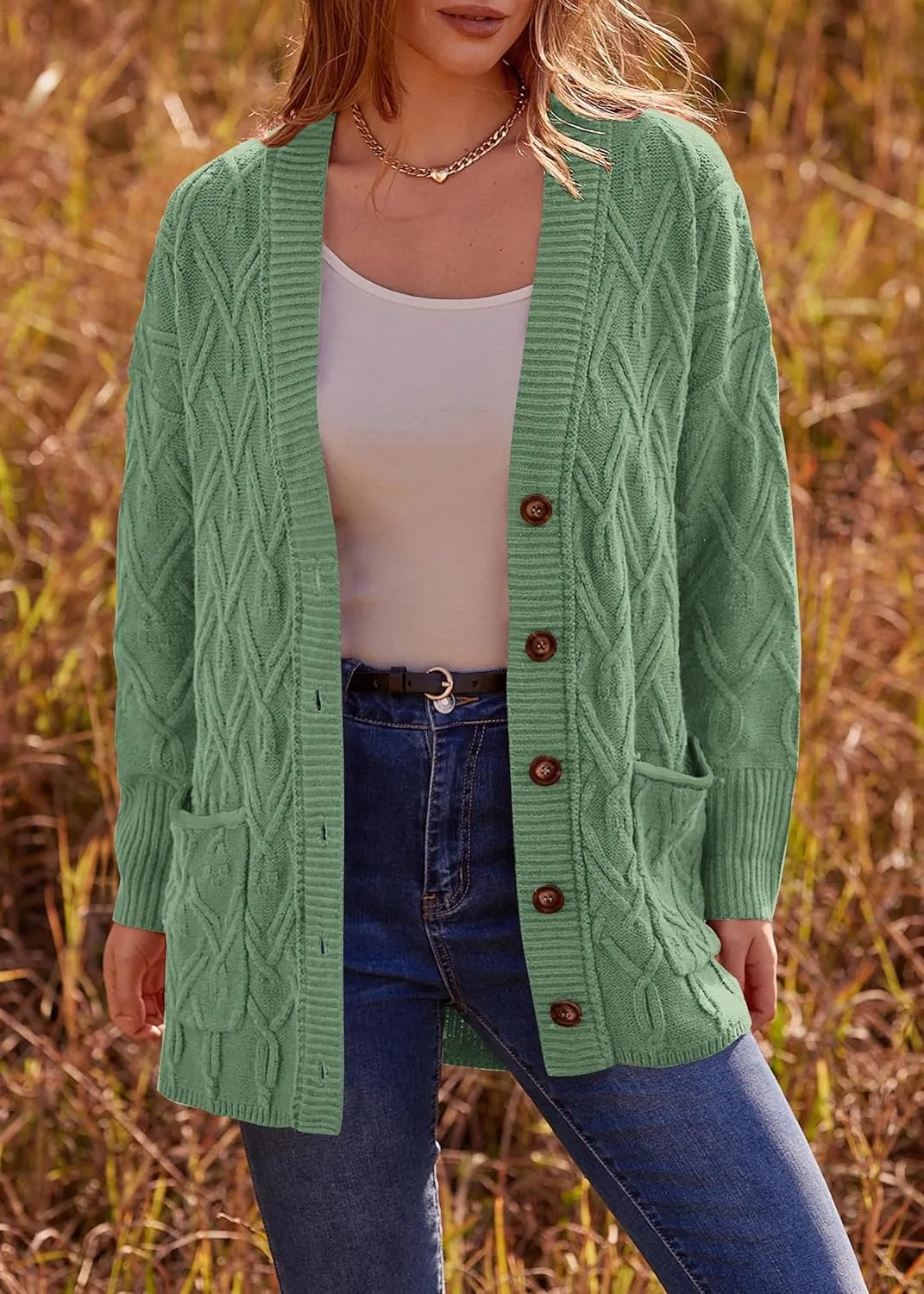 KIRUNDO Women 2024 Fall Winter Oversized Button Down Cable Knit Cardigan Casual Long Sleeve Open Front Chunky Sweater Coat