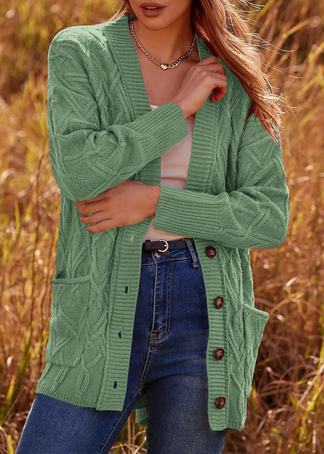 KIRUNDO Women 2024 Fall Winter Oversized Button Down Cable Knit Cardigan Casual Long Sleeve Open Front Chunky Sweater Coat