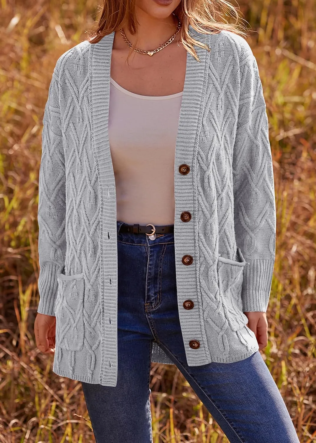 KIRUNDO Women 2024 Fall Winter Oversized Button Down Cable Knit Cardigan Casual Long Sleeve Open Front Chunky Sweater Coat