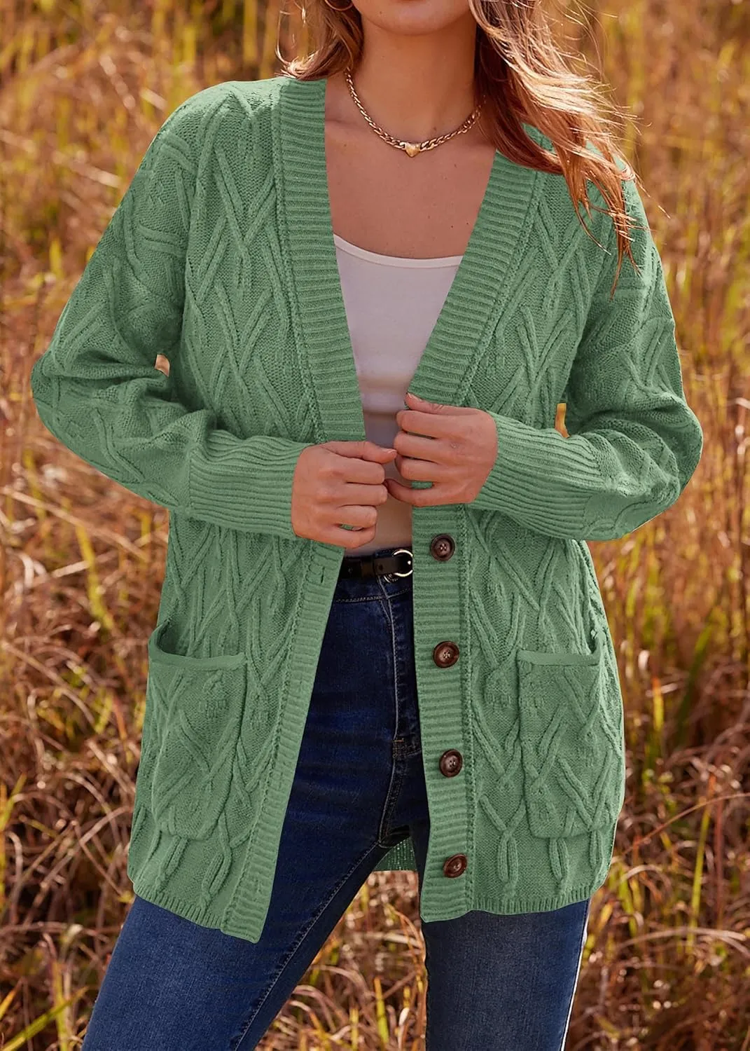 KIRUNDO Women 2024 Fall Winter Oversized Button Down Cable Knit Cardigan Casual Long Sleeve Open Front Chunky Sweater Coat