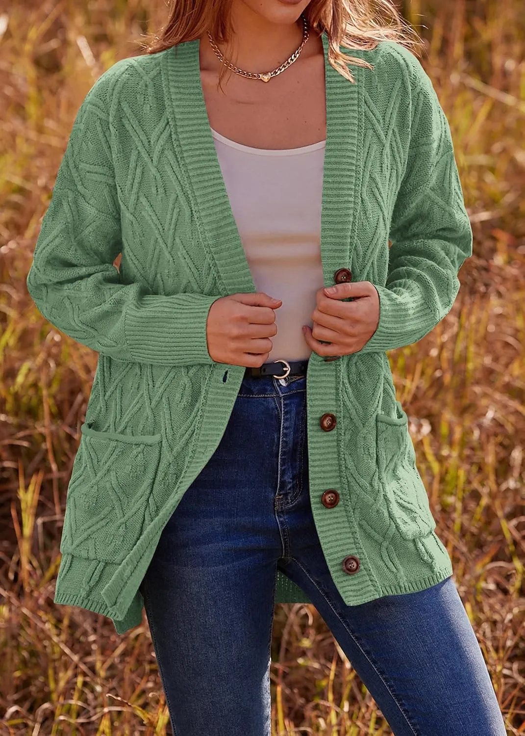 KIRUNDO Women 2024 Fall Winter Oversized Button Down Cable Knit Cardigan Casual Long Sleeve Open Front Chunky Sweater Coat