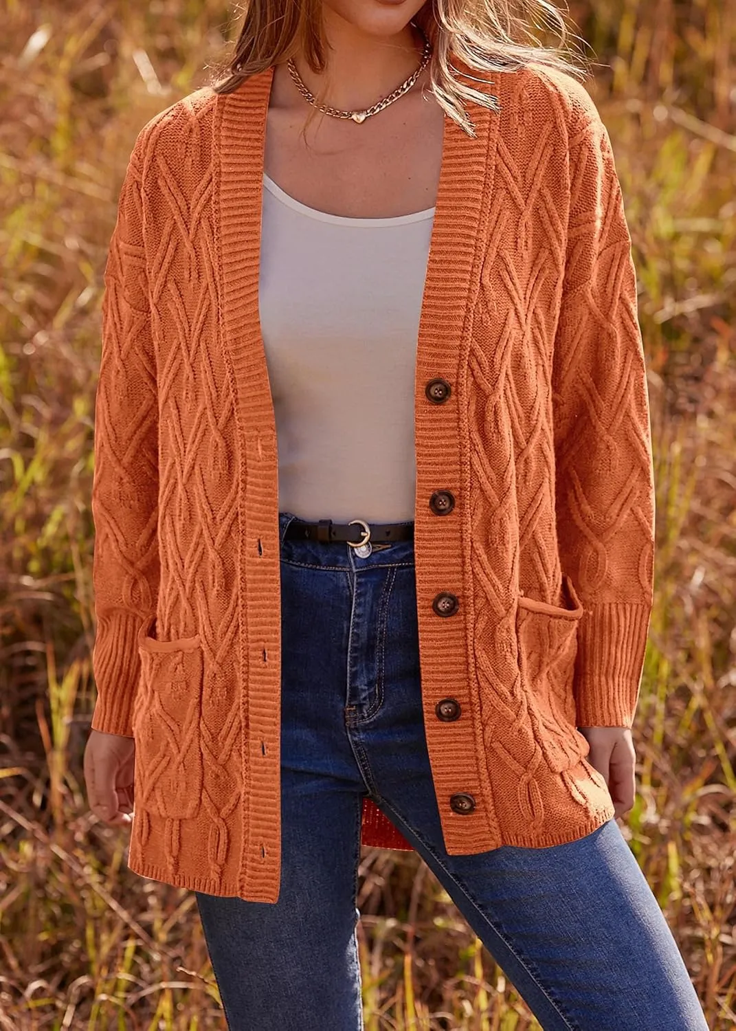 KIRUNDO Women 2024 Fall Winter Oversized Button Down Cable Knit Cardigan Casual Long Sleeve Open Front Chunky Sweater Coat