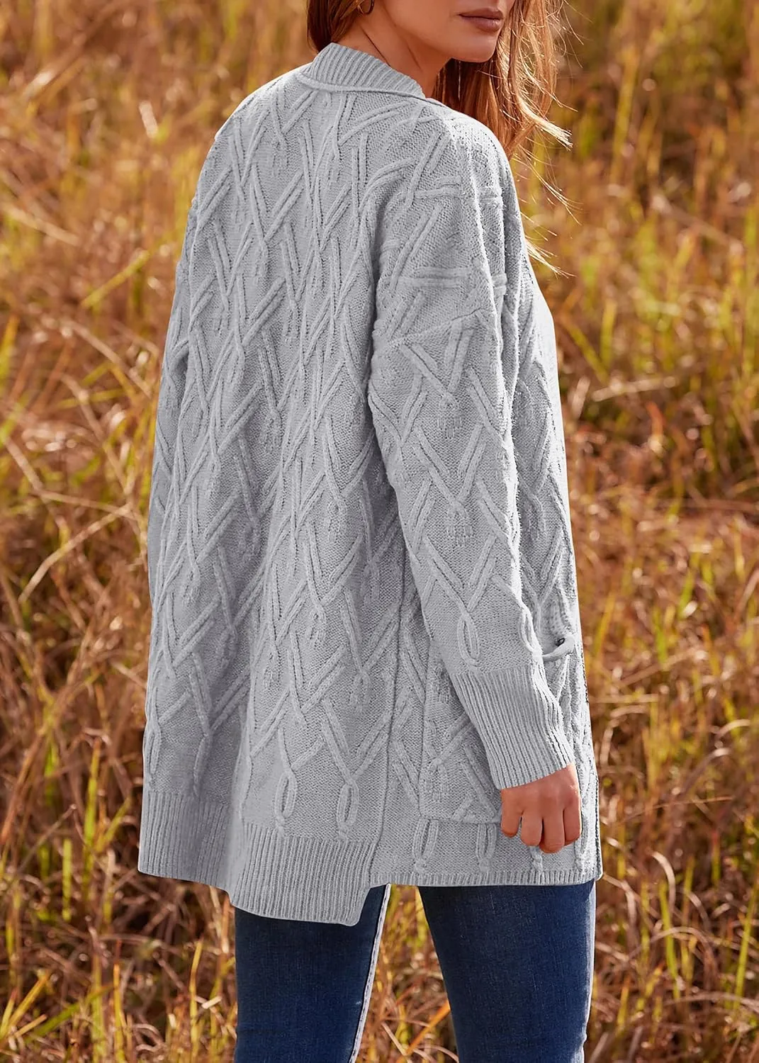 KIRUNDO Women 2024 Fall Winter Oversized Button Down Cable Knit Cardigan Casual Long Sleeve Open Front Chunky Sweater Coat