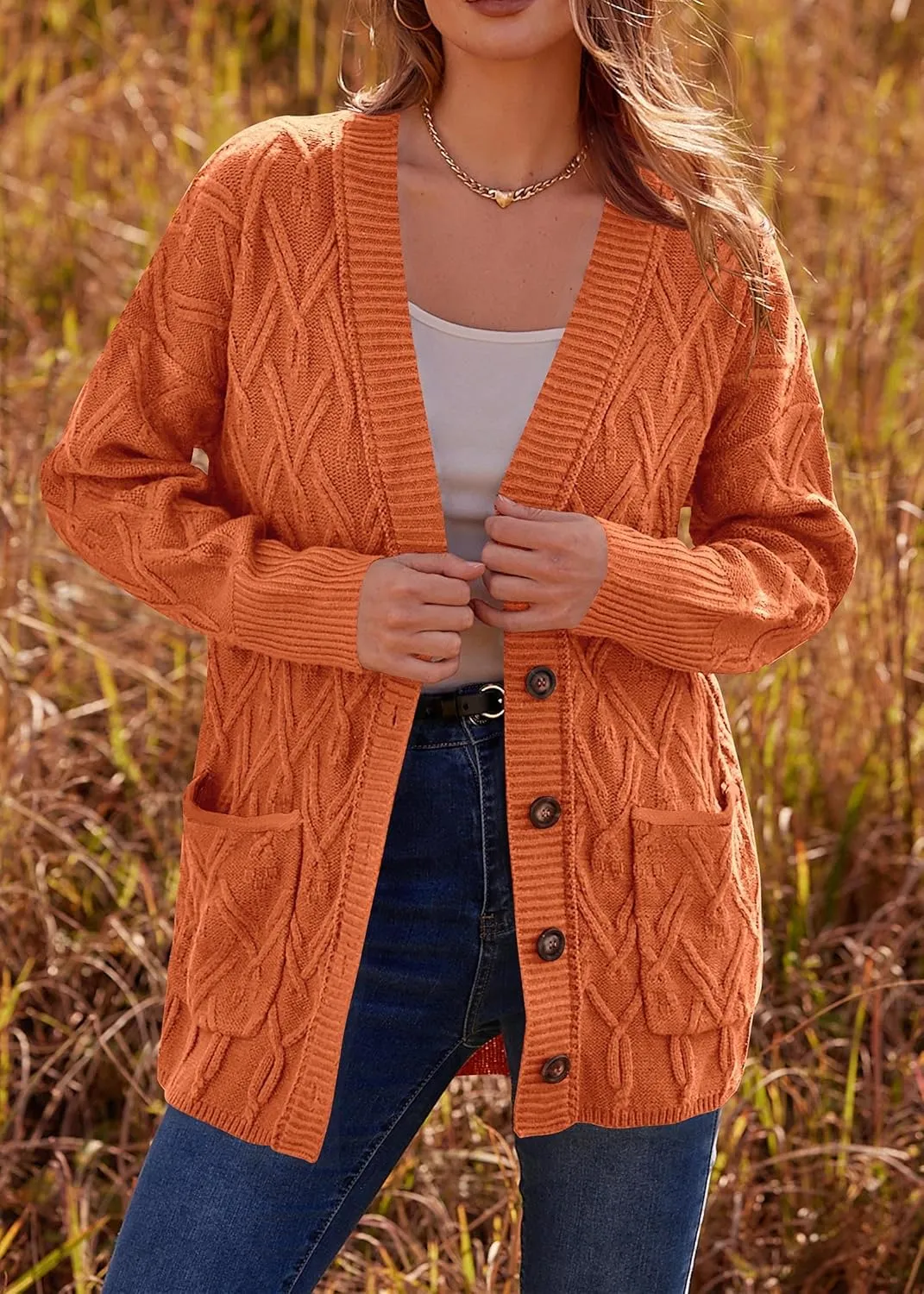 KIRUNDO Women 2024 Fall Winter Oversized Button Down Cable Knit Cardigan Casual Long Sleeve Open Front Chunky Sweater Coat