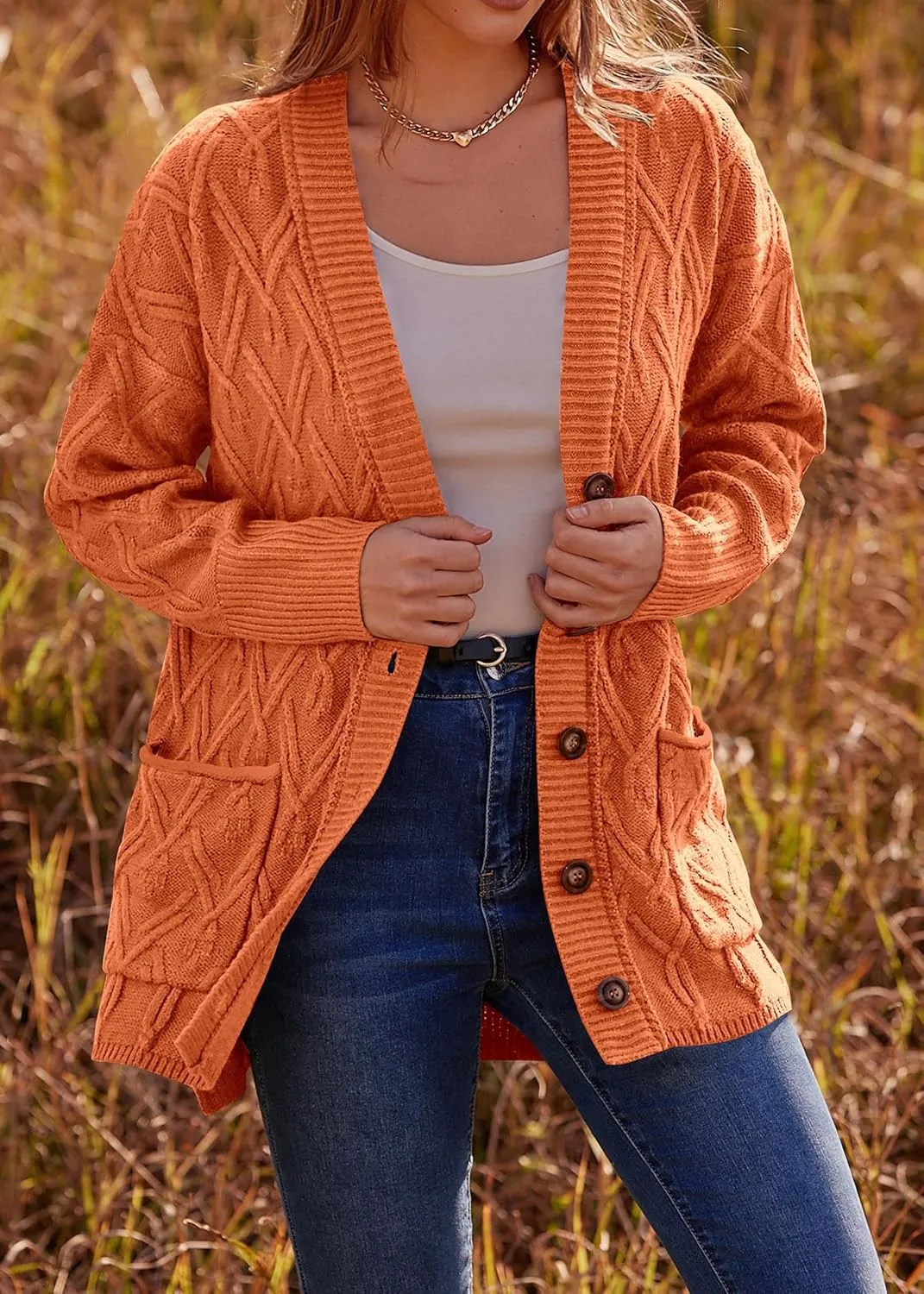 KIRUNDO Women 2024 Fall Winter Oversized Button Down Cable Knit Cardigan Casual Long Sleeve Open Front Chunky Sweater Coat
