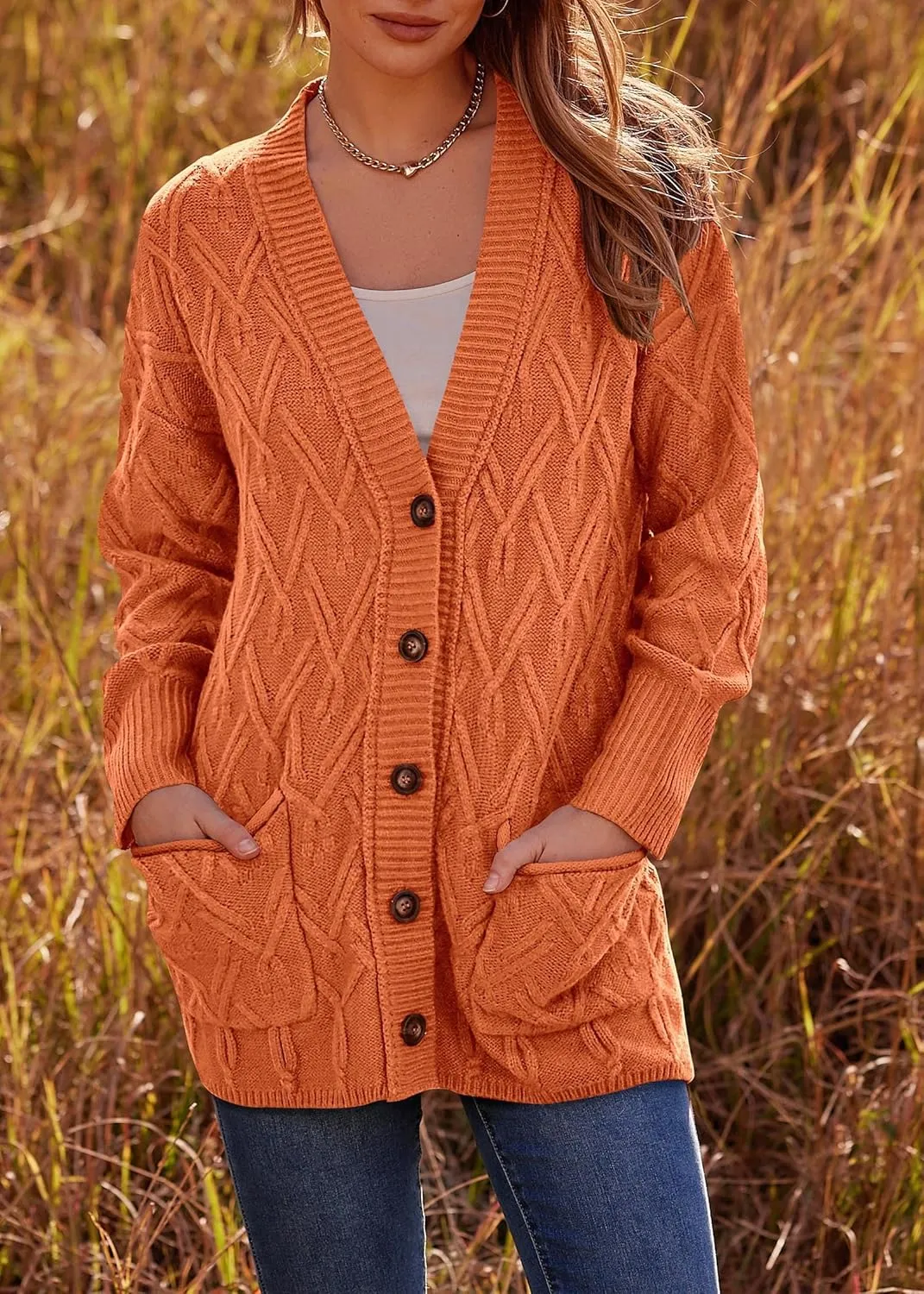 KIRUNDO Women 2024 Fall Winter Oversized Button Down Cable Knit Cardigan Casual Long Sleeve Open Front Chunky Sweater Coat