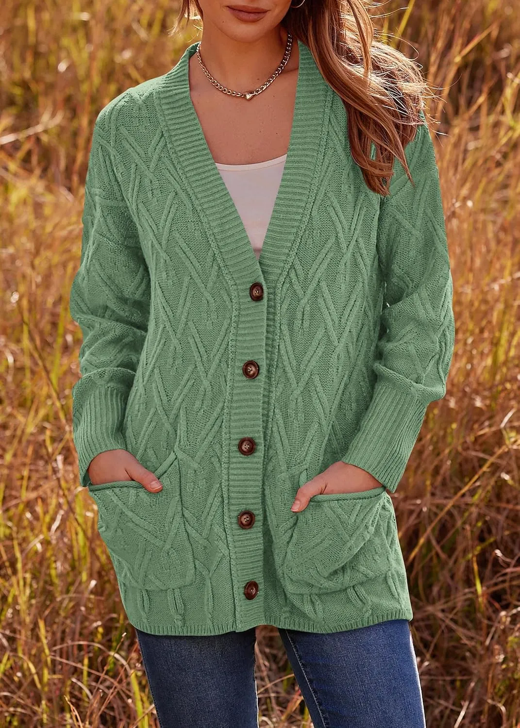 KIRUNDO Women 2024 Fall Winter Oversized Button Down Cable Knit Cardigan Casual Long Sleeve Open Front Chunky Sweater Coat