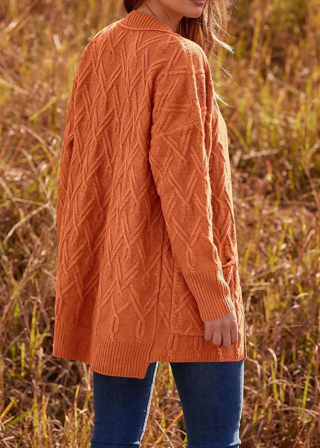 KIRUNDO Women 2024 Fall Winter Oversized Button Down Cable Knit Cardigan Casual Long Sleeve Open Front Chunky Sweater Coat