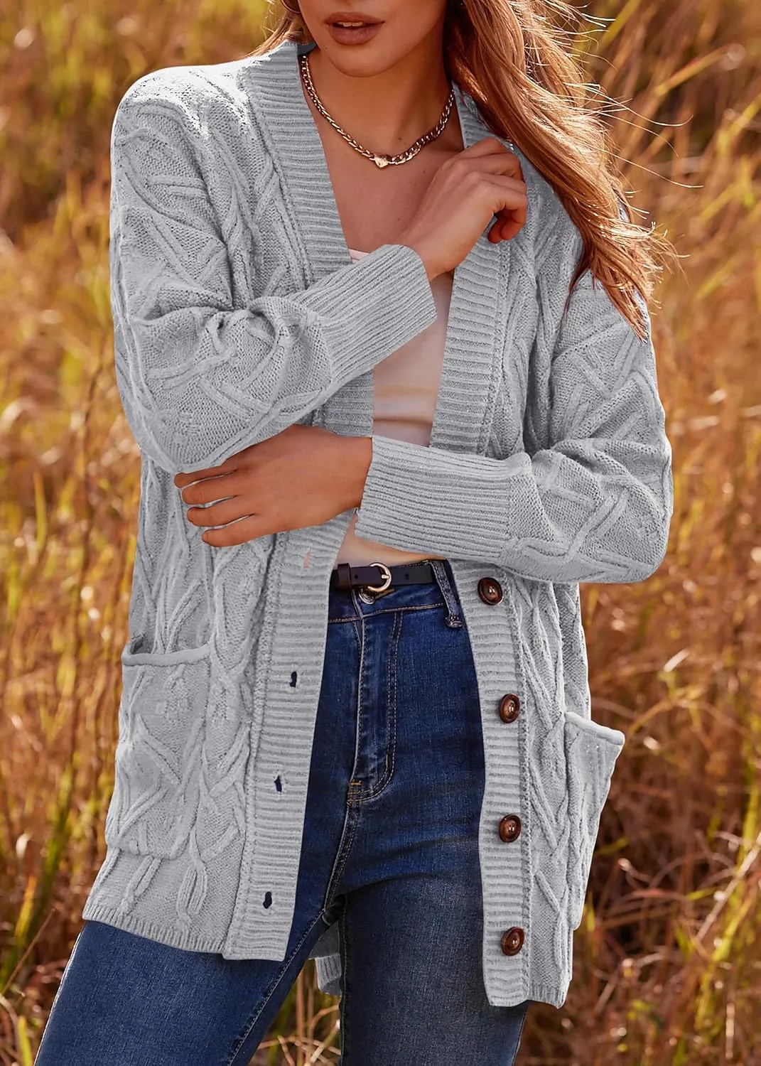 KIRUNDO Women 2024 Fall Winter Oversized Button Down Cable Knit Cardigan Casual Long Sleeve Open Front Chunky Sweater Coat