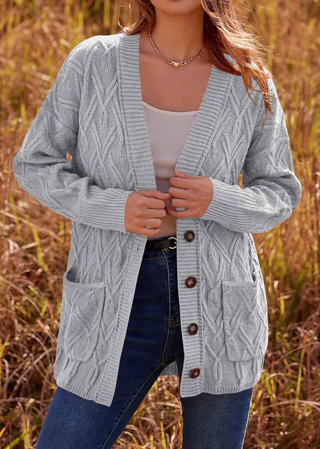 KIRUNDO Women 2024 Fall Winter Oversized Button Down Cable Knit Cardigan Casual Long Sleeve Open Front Chunky Sweater Coat