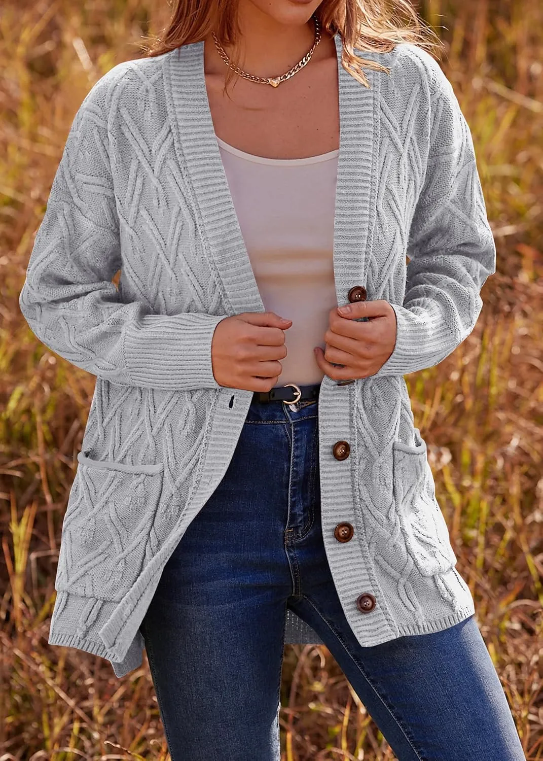 KIRUNDO Women 2024 Fall Winter Oversized Button Down Cable Knit Cardigan Casual Long Sleeve Open Front Chunky Sweater Coat
