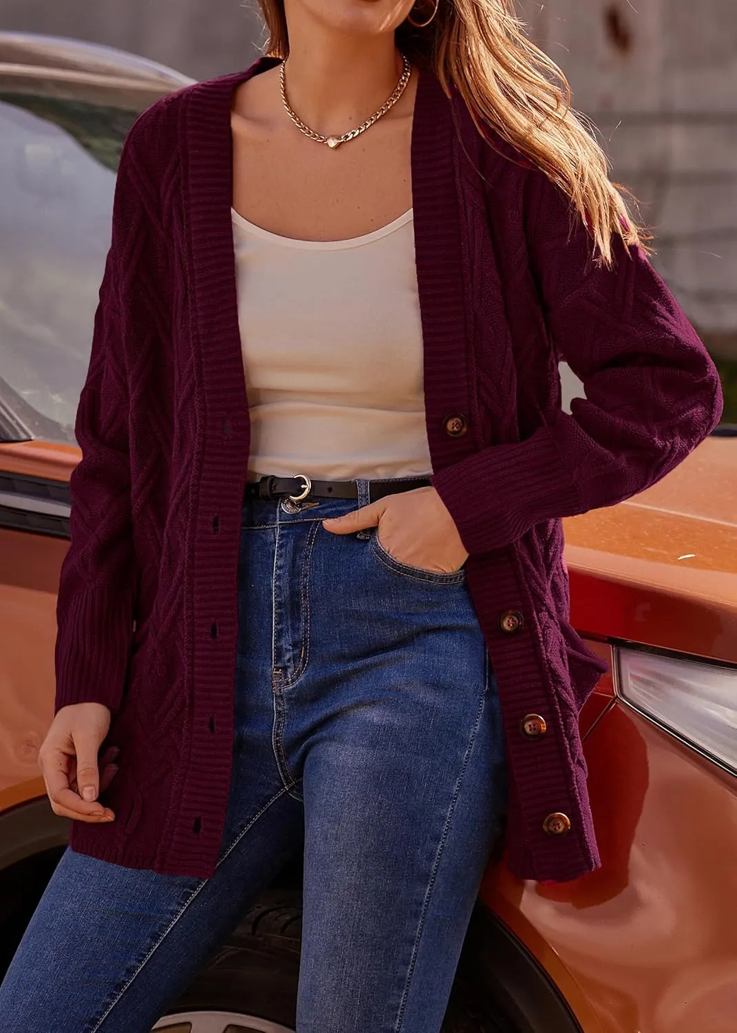 KIRUNDO Women 2024 Fall Winter Oversized Button Down Cable Knit Cardigan Casual Long Sleeve Open Front Chunky Sweater Coat