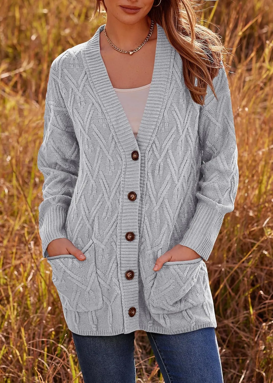 KIRUNDO Women 2024 Fall Winter Oversized Button Down Cable Knit Cardigan Casual Long Sleeve Open Front Chunky Sweater Coat