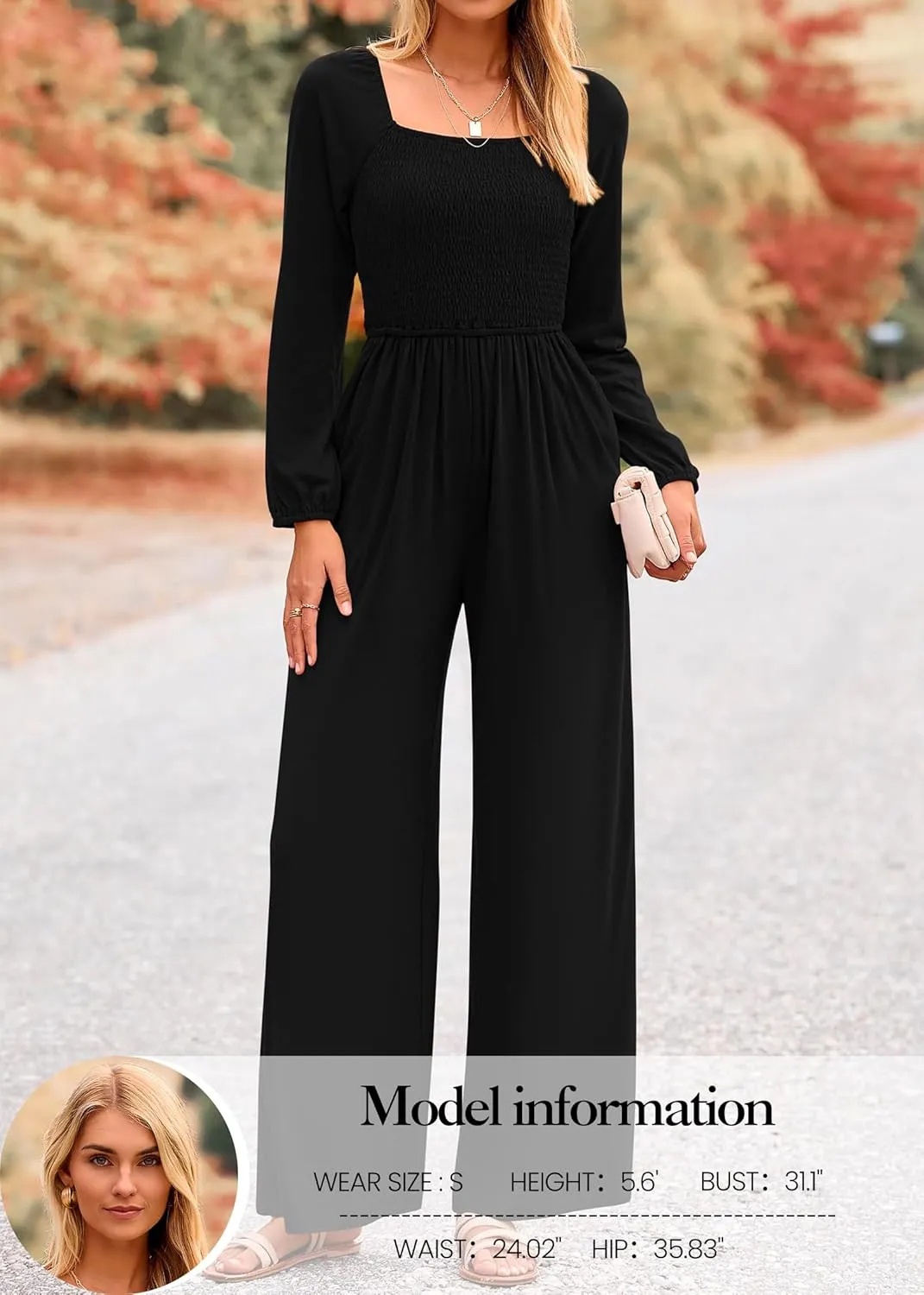 KIRUNDO Women 2025 Spring Fashion Long Sleeve Jumpsuits Casual Dressy One Piece Loose Smocked Wide Leg Pants Romper Pockets