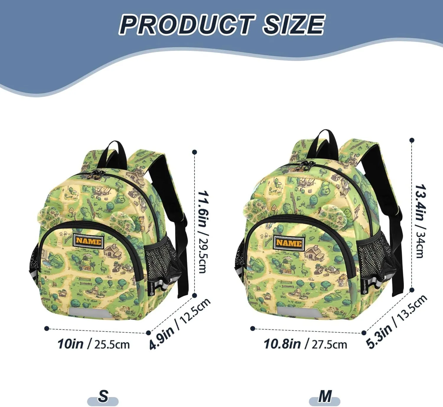KLL Custom Cute Ears Toddler Backpack For Preschool Leash Boys Girls Anti-Lost Personalized School Backpack with Reflective Strip S Vintage Game Map