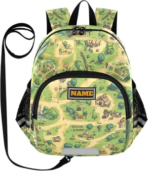 KLL Custom Cute Ears Toddler Backpack For Preschool Leash Boys Girls Anti-Lost Personalized School Backpack with Reflective Strip S Vintage Game Map