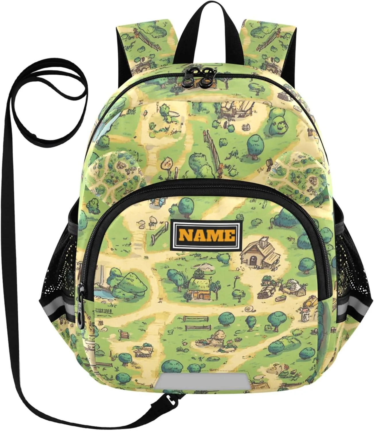 KLL Custom Cute Ears Toddler Backpack For Preschool Leash Boys Girls Anti-Lost Personalized School Backpack with Reflective Strip S Vintage Game Map