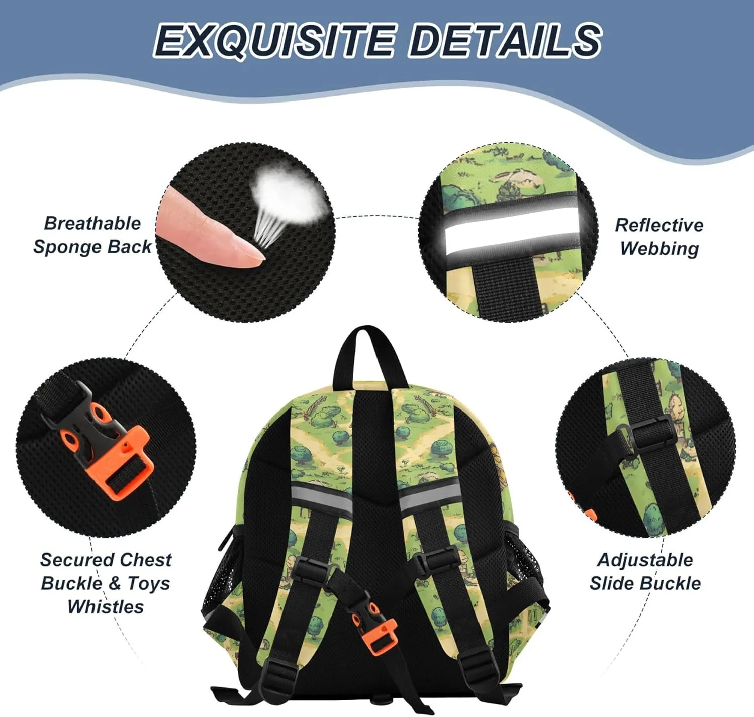KLL Custom Cute Ears Toddler Backpack For Preschool Leash Boys Girls Anti-Lost Personalized School Backpack with Reflective Strip S Vintage Game Map