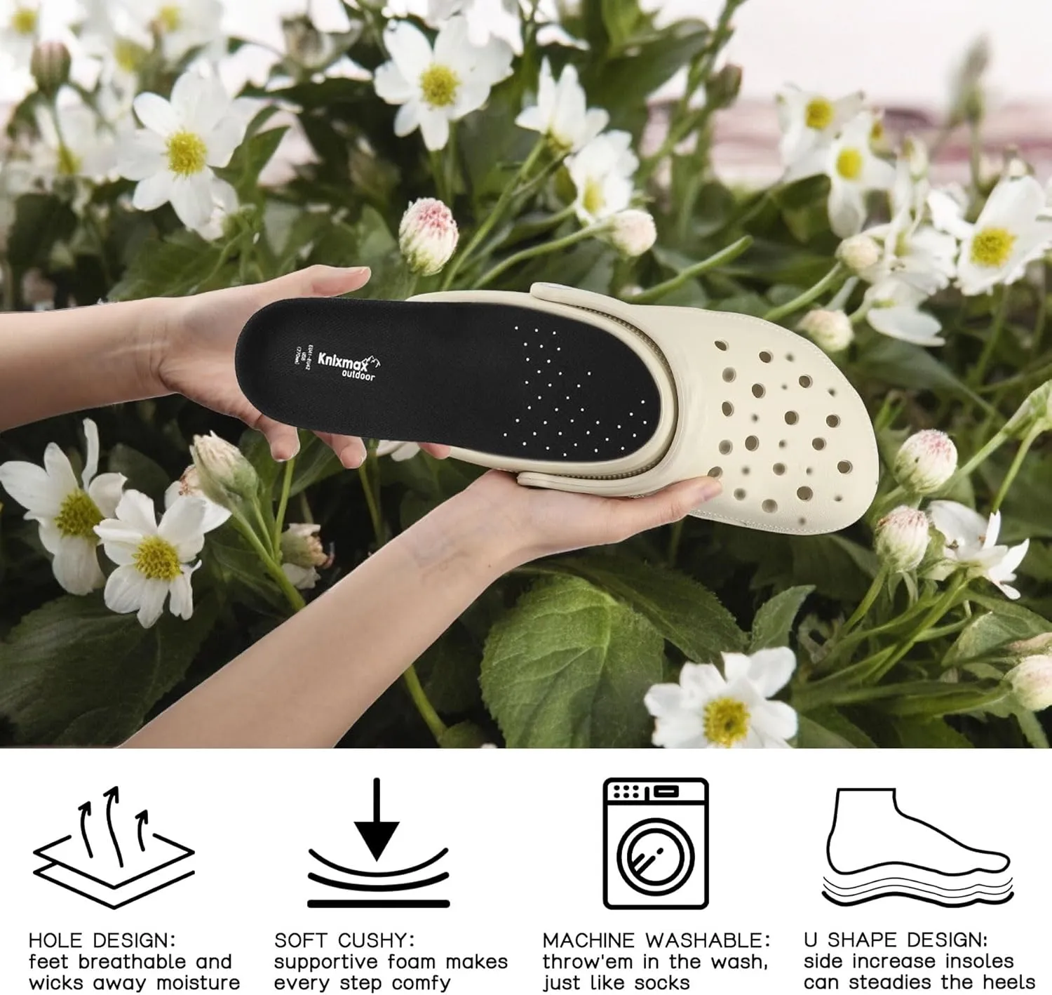 Knixmax Orthotic Insoles for Crocs Clog, Comfort Replacement Innersoles for Men Women, Wide Fit Shoe Inserts for Garden Shoes Sneakers Water Sandals Nurse Clogs Liners with Arch Support