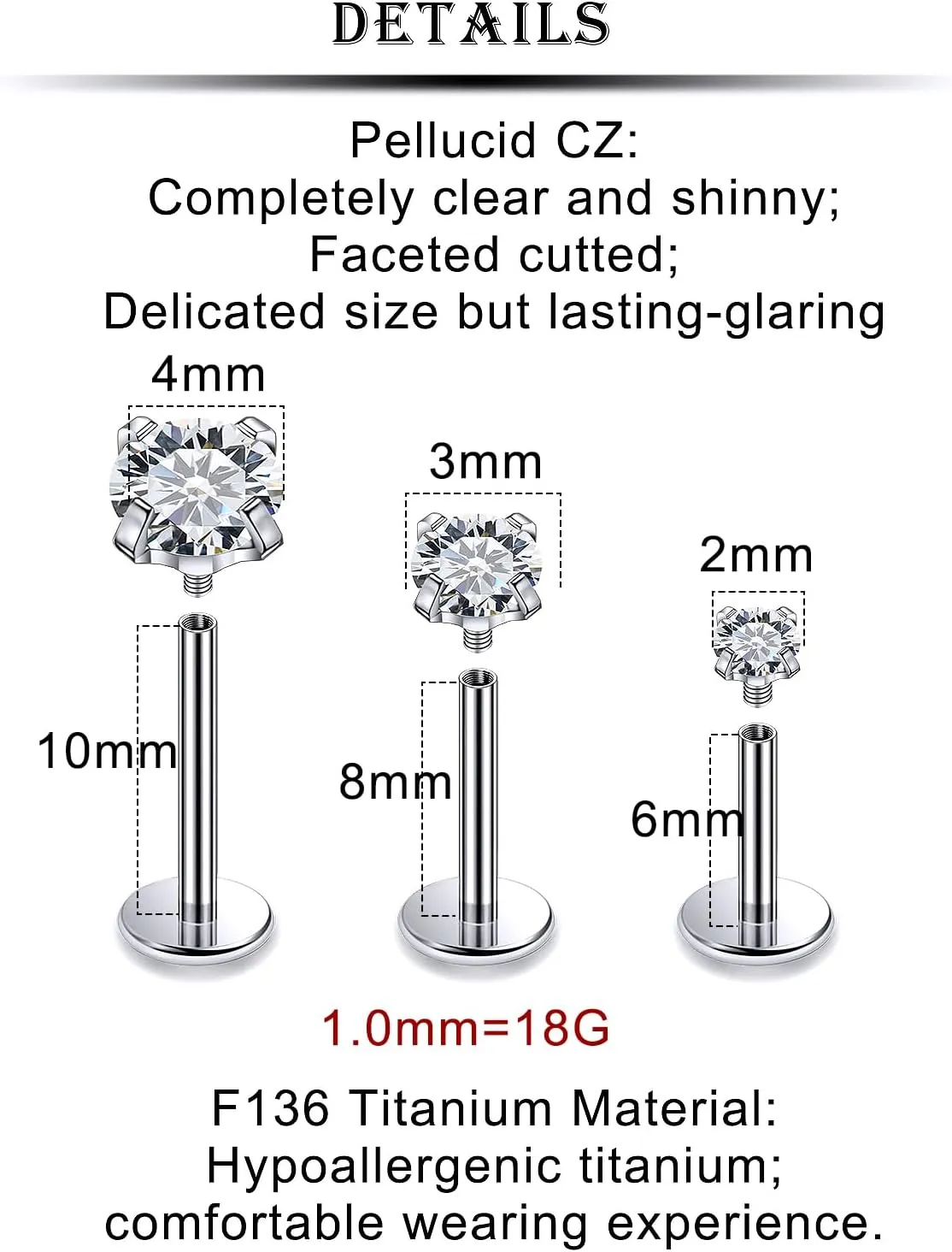 Kridzisw 20G 18G 16G F136 Titanium Flat Back Nose Rings Studs Implant Grade Screw on Nose Stud Hypoallergenic Lip Labret Piercings Tragus Cartilage Helix Earrings Piercing Jewelry for Women Men