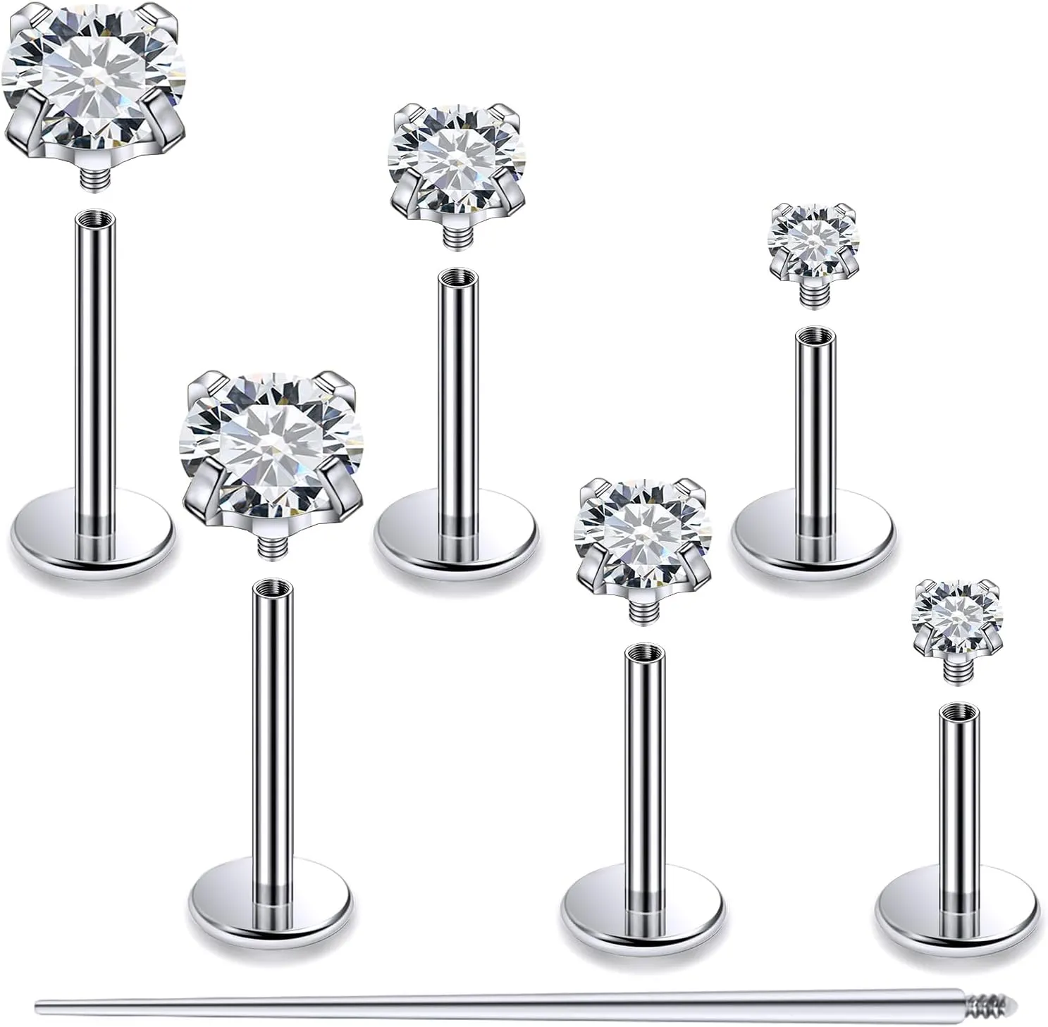 Kridzisw 20G 18G 16G F136 Titanium Flat Back Nose Rings Studs Implant Grade Screw on Nose Stud Hypoallergenic Lip Labret Piercings Tragus Cartilage Helix Earrings Piercing Jewelry for Women Men