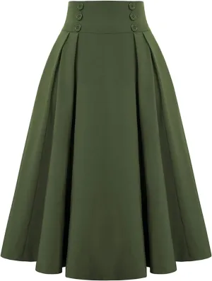 KUIOLYPOER Women Vintage Skirt High Waist Pleated Skirt Women's Ankle Length High Waist A-Line Flowy Long Maxi Skirt