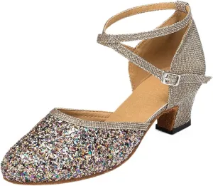 Ladies Latin Dancing Shoes Sparkling High-heeled Ballroom Dancing Tango Dancing Shoes Ladies Sandals(6 cm brown,10.5)