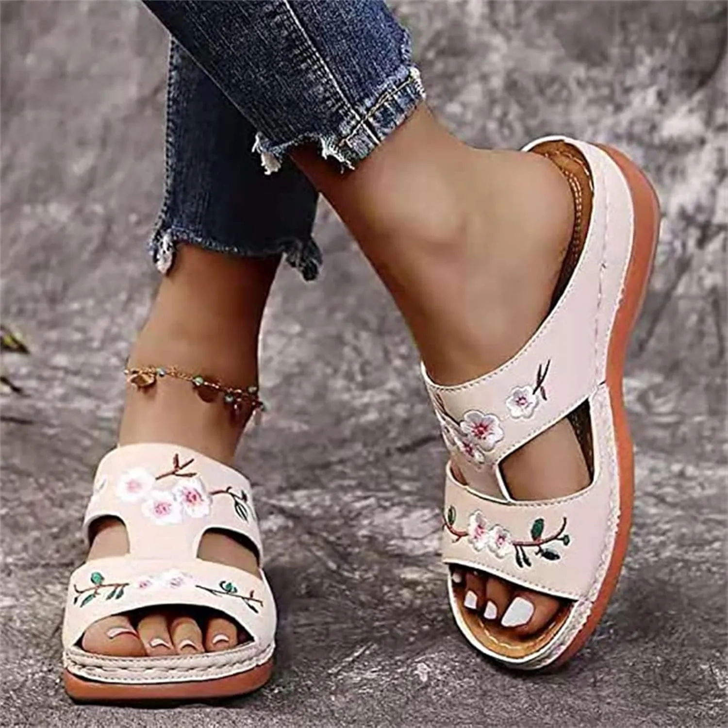 Ladmiple Orthopedic Sandals For Women Plantar Fasciitis Arch Heel Support Comfort Orthotic Slides Dressy Summer Flip Flops