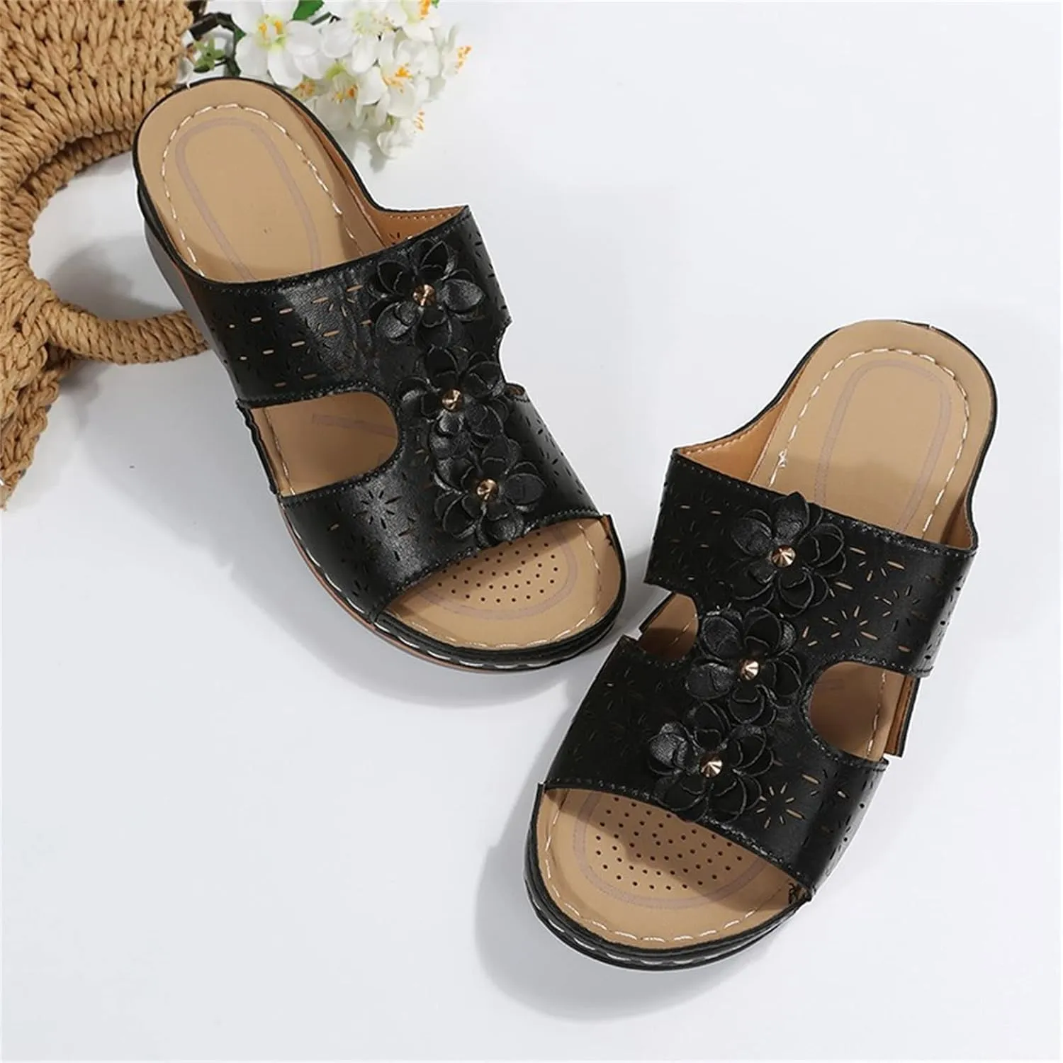 Ladmiple Sandals Women Beach Vacation Fashion Orthotic Slides Ladies Lightweight Athletic Slip On Slippers With Arch Support