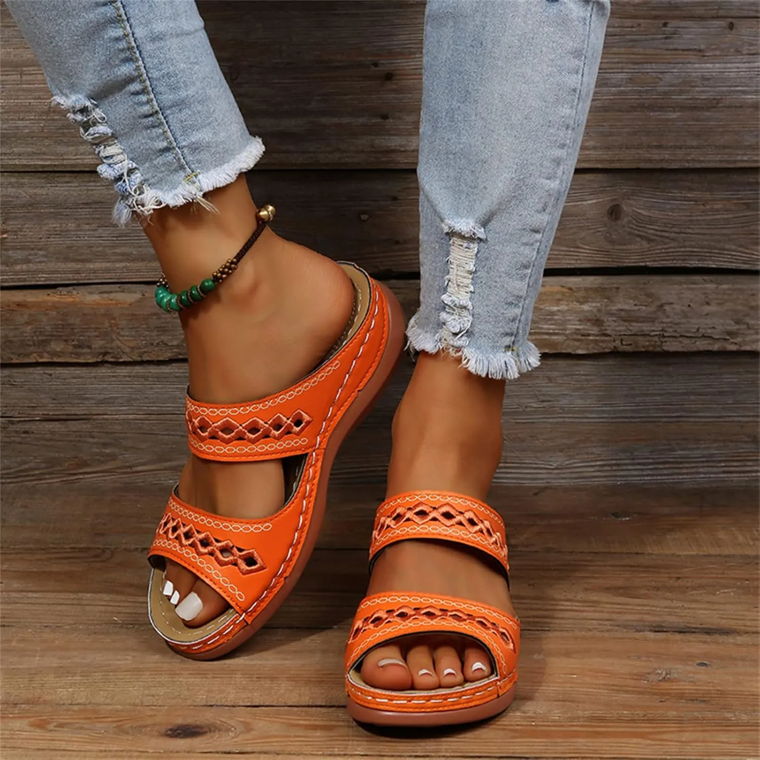 Ladmiple Sandals Women Dressy Summer Flat Cute Casual Beach Shoes Comfortable Orthopedic Slippers Orthotic Flip Flops Slides