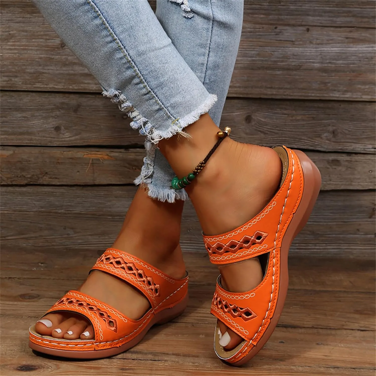 Ladmiple Sandals Women Dressy Summer Flat Cute Casual Beach Shoes Comfortable Orthopedic Slippers Orthotic Flip Flops Slides