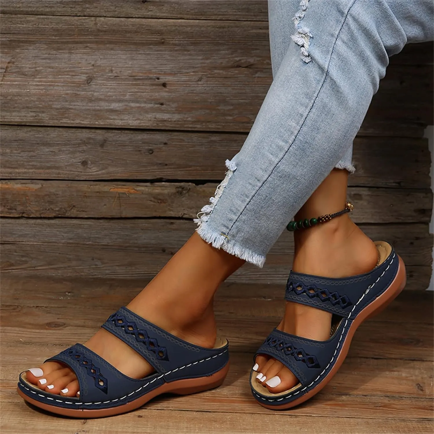 Ladmiple Sandals Women Dressy Summer Flat Cute Casual Beach Shoes Comfortable Orthopedic Slippers Orthotic Flip Flops Slides