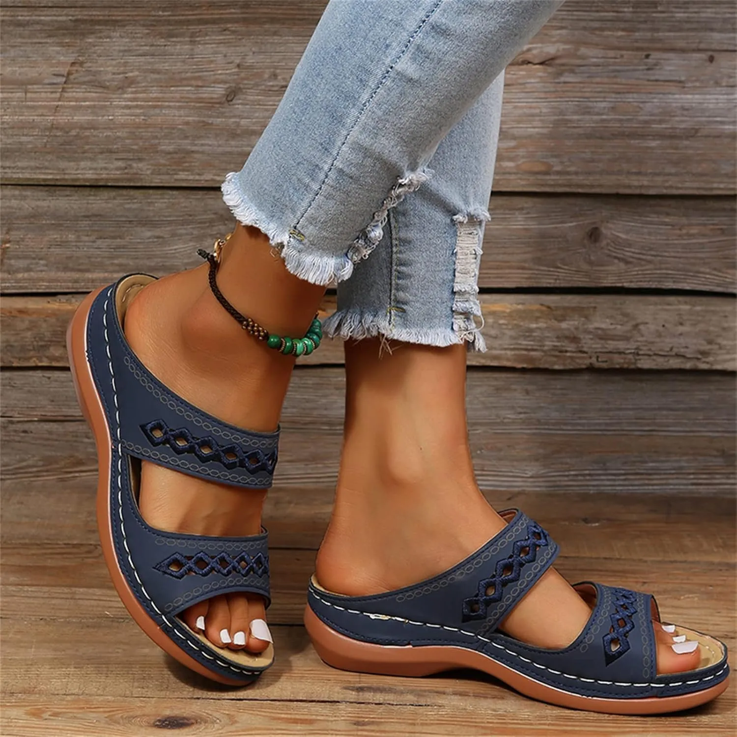 Ladmiple Sandals Women Dressy Summer Flat Cute Casual Beach Shoes Comfortable Orthopedic Slippers Orthotic Flip Flops Slides