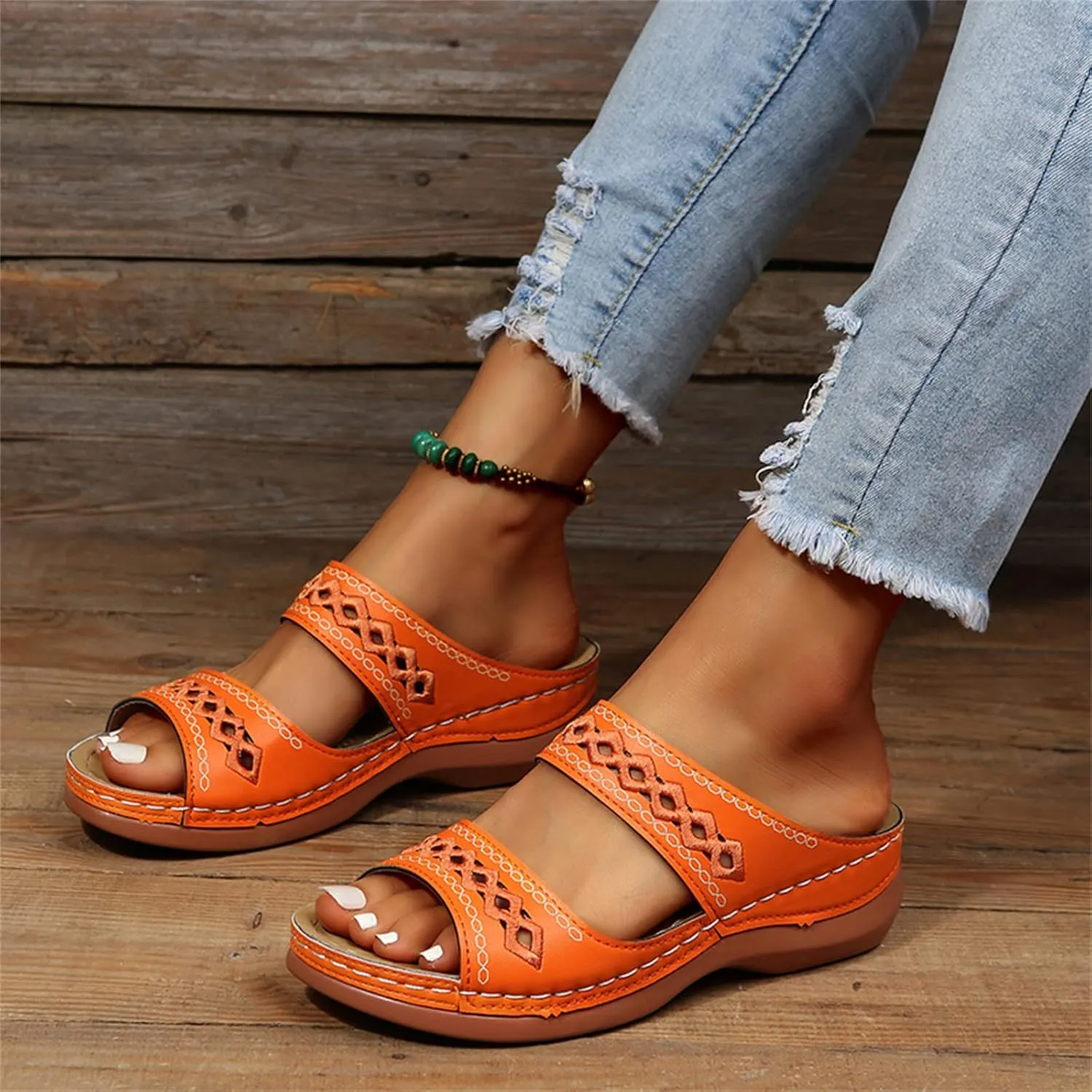 Ladmiple Sandals Women Dressy Summer Flat Cute Casual Beach Shoes Comfortable Orthopedic Slippers Orthotic Flip Flops Slides